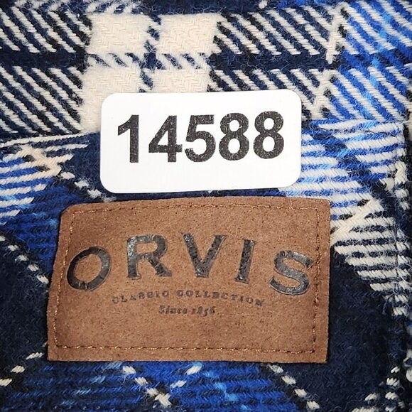 Orvis Shirt Mens Large Blue Tartan Plaid Jacket Shacket Heavy Flannel Button Up - Picture 7 of 13